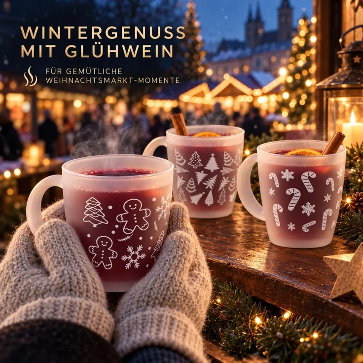 12x Weihnachts-Glastasse Frosted, ca. 300 ml, Weihnachtstasse mit verschiedenen festlichen Motiven, Weihnachtsbecher – Bild 6