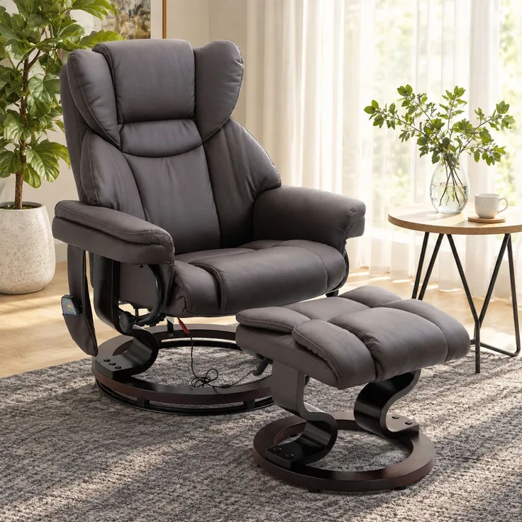 Massagesessel mit Hocker, 145° Liegefunktion & 10 Massagepunkten, 79x82x101 cm, Braun