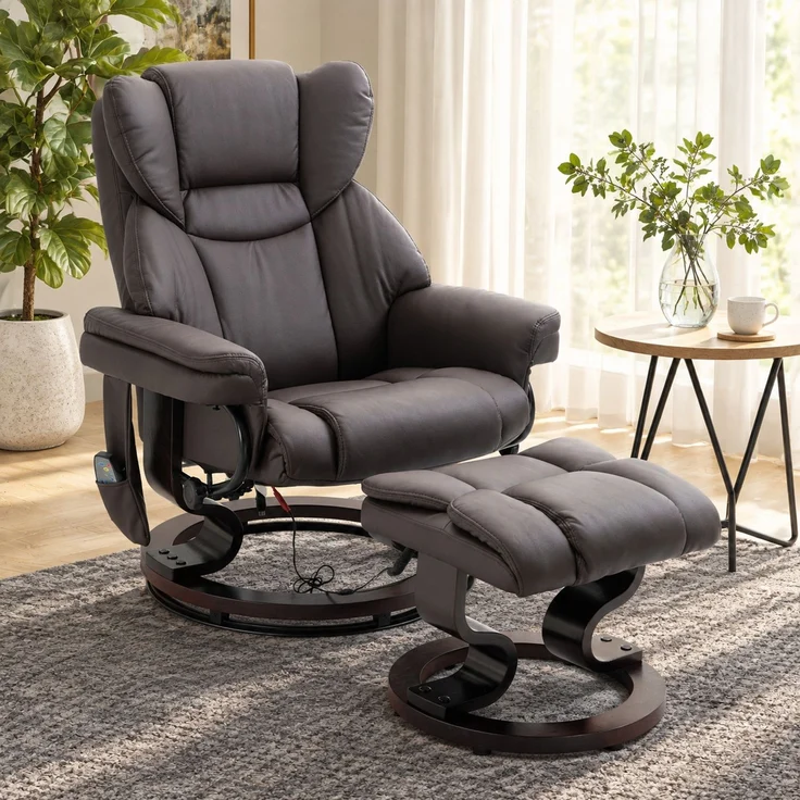 Massagesessel mit Hocker, 145° Liegefunktion & 10 Massagepunkten, 79x82x101 cm, Braun – Bild 1
