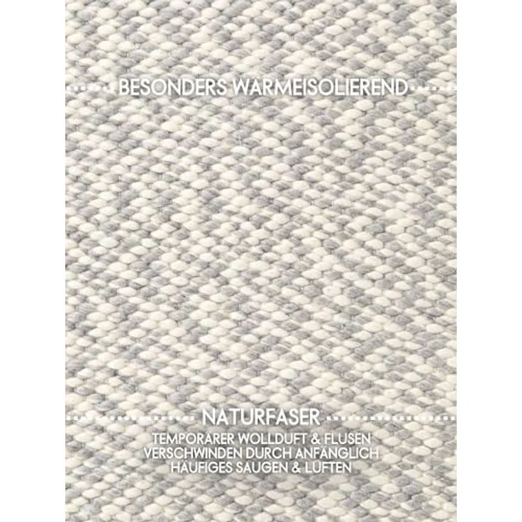 Elle Decoration Lyon - Wollteppich Beans, Natürlich & Handgemacht, Wohnzimmerteppich Wolle im Skandi Loop Design, Melierter Naturteppich mit Perlenstruktur - Natur Creme Grau, 140x200 cm – Bild 5