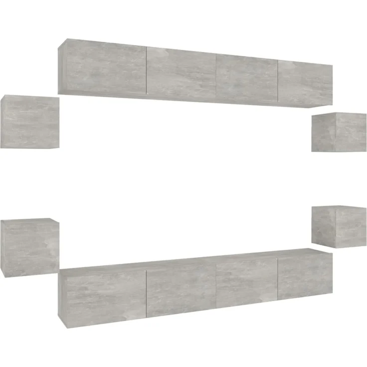 8-tlg. TV-Schrank, Lowboard TV Set Betongrau Holzwerkstoff – Bild 2