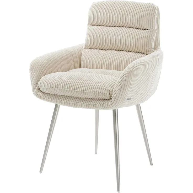 Esszimmerstuhl Abelia-Flex mit Armlehnen Cord Beige 4-Fuß konisch Edelstahl