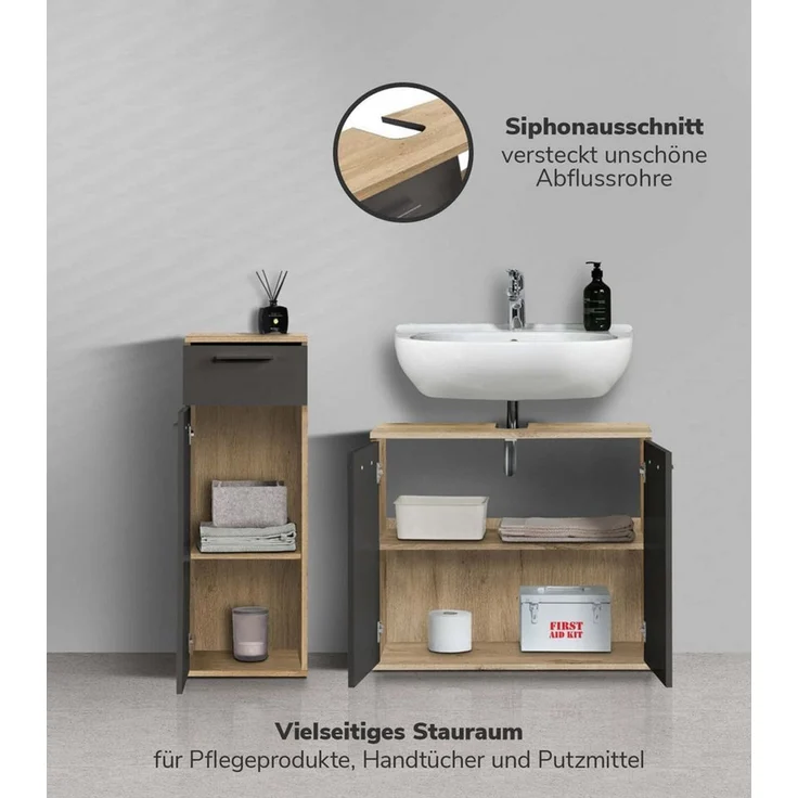 mokebo Badmöbel-Set Der Steuermann, (2-teilig), Unterschrank & Beistellschrank fürs Bad in Eiche Schwarz – Bild 2