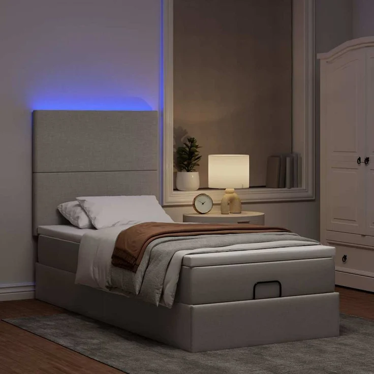 vidaXL Ottoman-Bett mit Matratze & LEDs Taupe 100x200 cm Stoff 3313903 – Bild 3