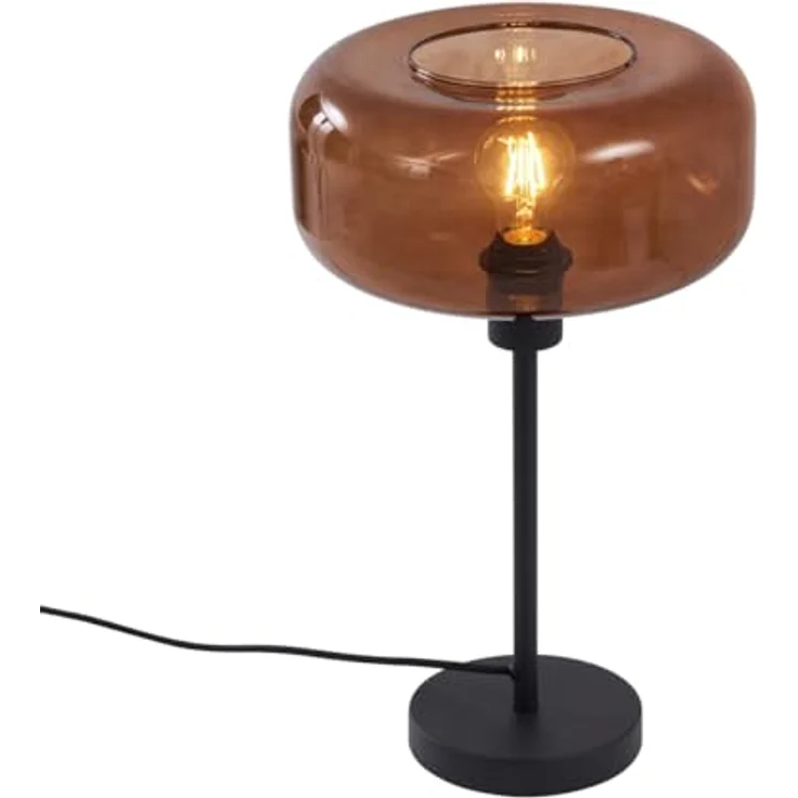 QAZQA Retro Tischleuchte Bizle, Schwarz mit Bronzeglas, Dimmbar, E27, Ideal für Wohnzimmer und Schlafzimmer – Bild 6