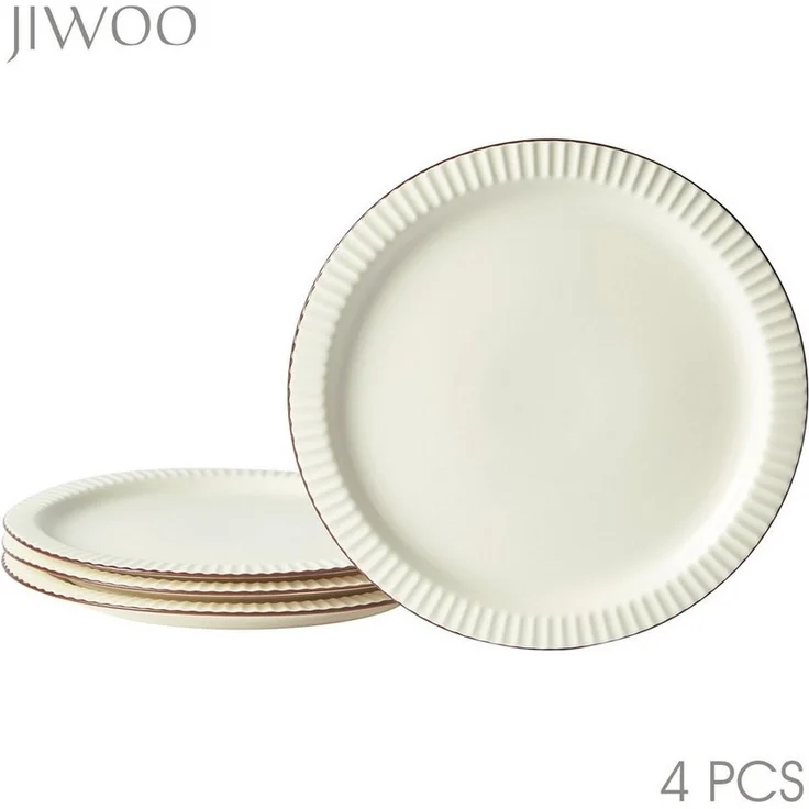 JIWOO Teller 4er Ø25,4cm, Steakteller Salatteller Pastateller Dessertteller Plate, (4 St), Keramik Hochwertiges Tellerset Weiß Mikrowellen spülmaschinenfest – Bild 1