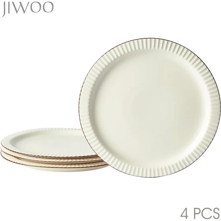 JIWOO Teller 4er Ø25,4cm, Steakteller Salatteller Pastateller Dessertteller Plate, (4 St), Keramik Hochwertiges Tellerset Weiß Mikrowellen spülmaschinenfest