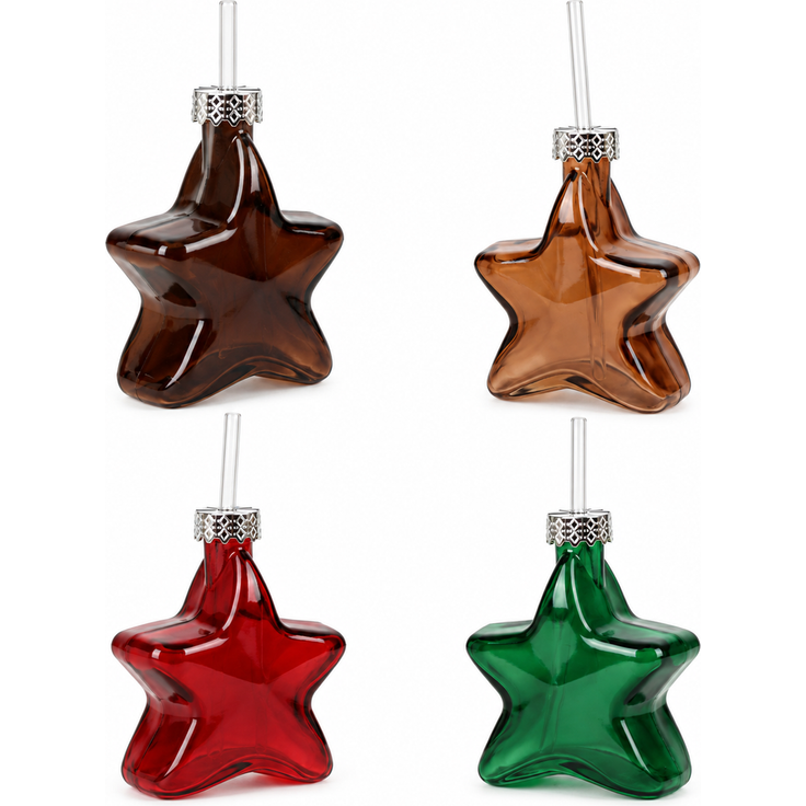 12er Set Weihnachts-Trinkgläser in Sternform aus Glas mit Trinkhalm, 200 ml, 12 Stück, Weihnachtsgläser für Getränke, Saft und Cocktails