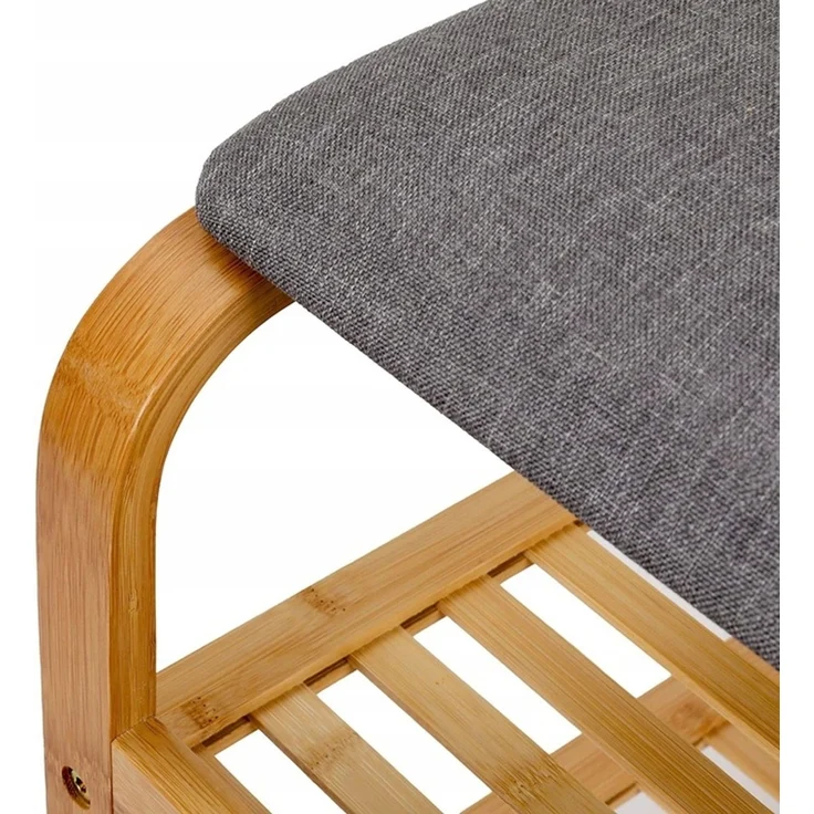 AD. CON Bambus Schuhregal, Schuhregal aus Bambus mit Sitzbank, Schuhbank mit Sitzkissen, Sitzbank 70x30x46 cm Grau – Bild 2