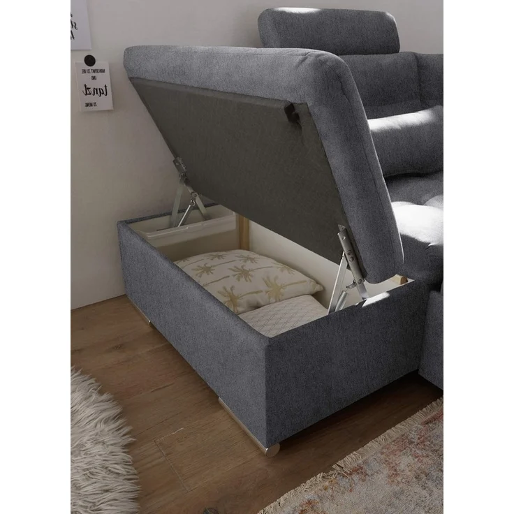 Couchlandschaft mit Schlaffunktion und Bettkasten, Anthrazit - Medan XXL – Bild 2