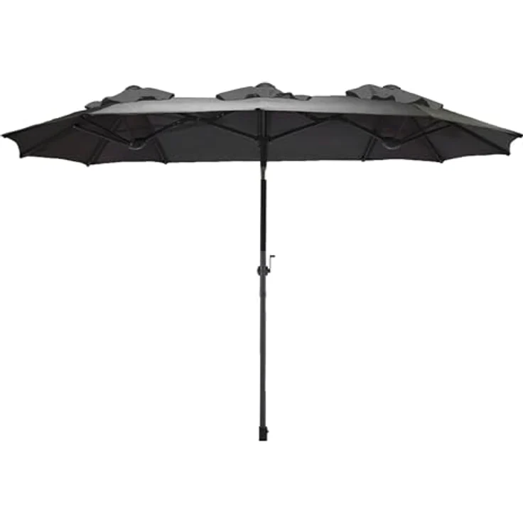 Spetebo Sonnenschirm Doppel Sonnenschirm 300 x 150 cm - anthrazit, LxB: 300.00x150.00 cm, Packung, mit Handkurbel, Drei Kuppel Sonnenschutz Gartenschirm – Bild 2