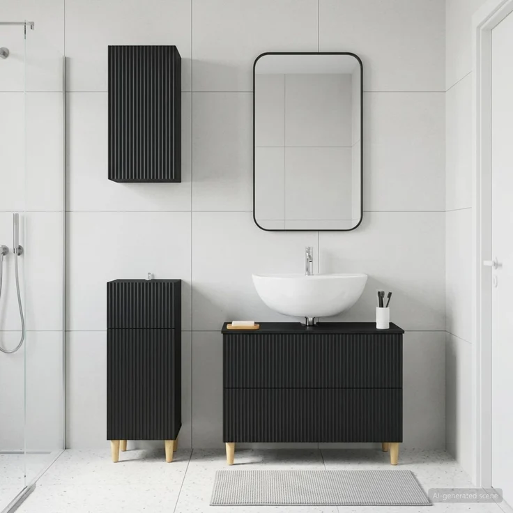 vidaXL 3-teiliges Badezimmer-Schranksystem ARNHEM Schwarz 3417766 – Bild 1