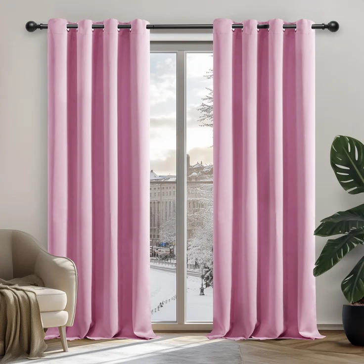 Deconovo Verdunkelungsgardinen mit Kälteschutz Kinderzimmer Verdunkelungsvorhang Kälteschutzschal, 183x132 cm(HöhexBreite), Rosa, 2er Set – Bild 1