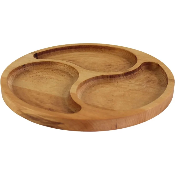 Ø25cm Servierplatte aus natürlichem Holz mit 3 geteilten Fächern, Servierteller von Vorspeisen, Käse und Snacks, Holzplatte Cheeseboard für Fleisch und Käse, Käseplatte, Cheese Board – Bild 4