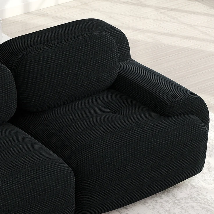 4-Sitzer-Sofa aus weichem Cordstoff,32D hochelastische Polsterung haustierfreundlich und ergonomisch vakuumverpackt frei kombinierbar ohne Montage für Schlafzimmer und Büro,Cordstoff,Black, – Bild 7
