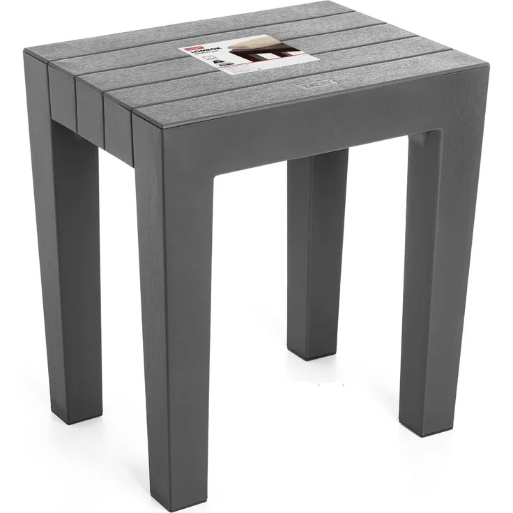 TATAY Lombok Hocker Sitzbank, Polypropylen, BPA frei, Holz-Effekt, Anti-UVA-Schutz, Max 130KG, geeignet für Innen- und Außen 38 x 29 x 41 cm Grau, 4436516