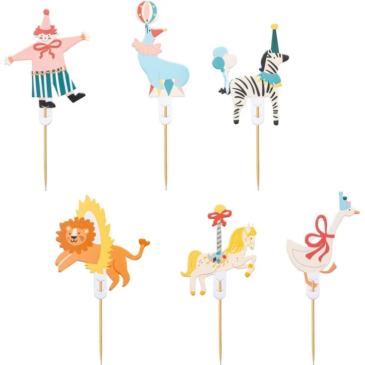 partydeco Tortenstecker, Cake Topper Zirkus 9 - 11,5cm 6er Set – Bild 1