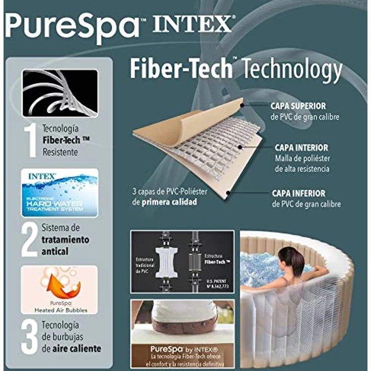Intex Purespa Whirlpool Deluxe mit 140 Blasenmassagedüsen, 1098 Liter, achteckig, schwarz, für 5-6 Personen – Bild 7
