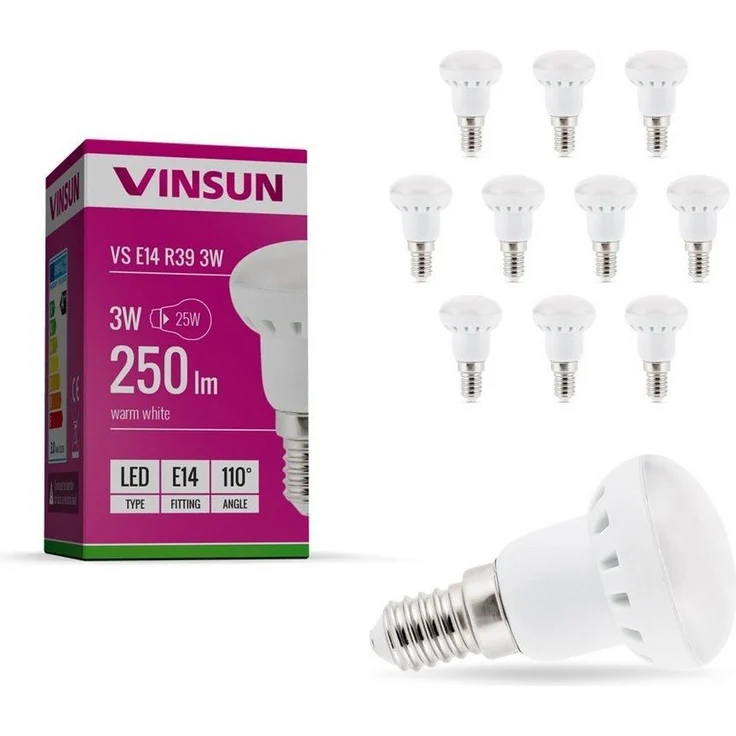 Vinsun LED-Leuchtmittel LED Lampe E14 R39 3W 230V Leuchtmittel Reflektorlampe - 10er Pack – Bild 1