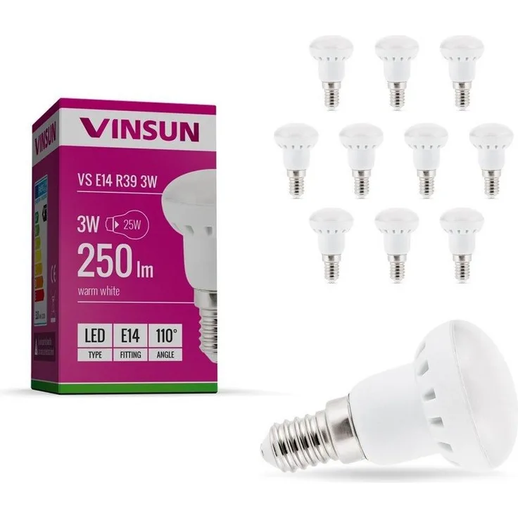 Vinsun LED-Leuchtmittel LED Lampe E14 R39 3W 230V Leuchtmittel Reflektorlampe - 10er Pack