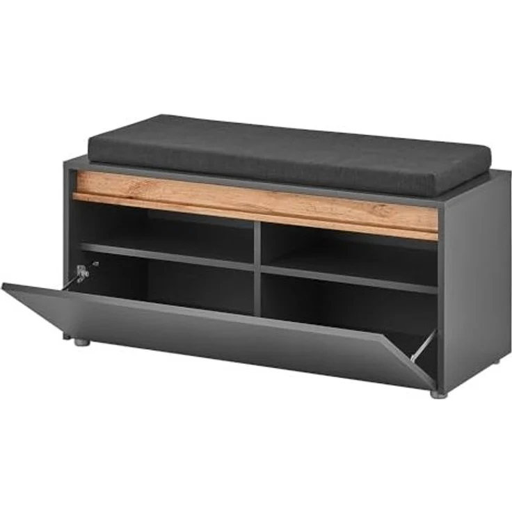 Lomadox Garderoben-Set CRISP-61, (Spar-Set, 2-St, Garderobenpaneel Schuhbank), in anthrazit mit Wotan Eiche Nb, griffloses öffnen – Bild 7