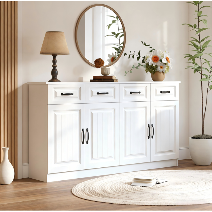 DESVIAE Sideboard mit 4 Schubladen und 4 Türen 160x80x35 cm MDF Weiß