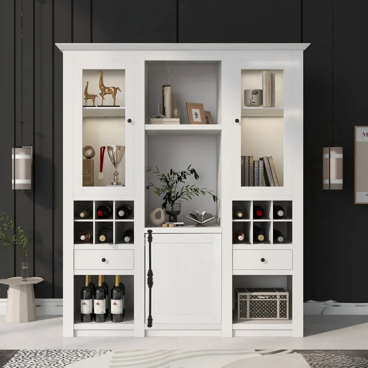 (=2967707172AAA )Vitrine mit 7 Farben LED Beleuchtung Vitrinenschrank Standvitrine Stauraumvitrine Schrank Wohnzimmerschran Weiß LED Vitrine (3-St) Wohnzimmer Wohnwände LED Vitrinenschränke--Weiß--143x45.5x170cm--YOUDENOVA – Bild 7