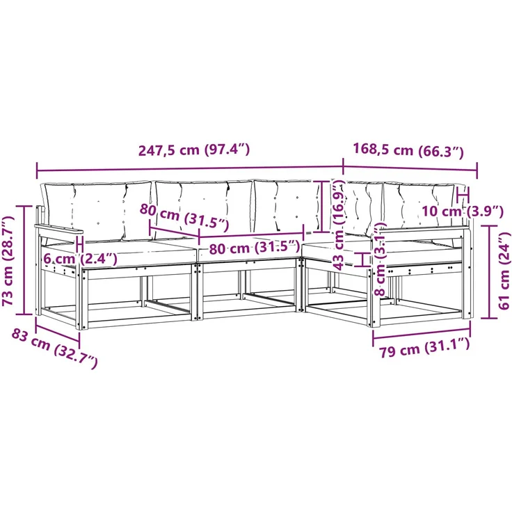 vidaXL Outdoor-Sofagarnitur 4 stk. 4-Sitzer Natur und Anthrazit 3367500 – Bild 9