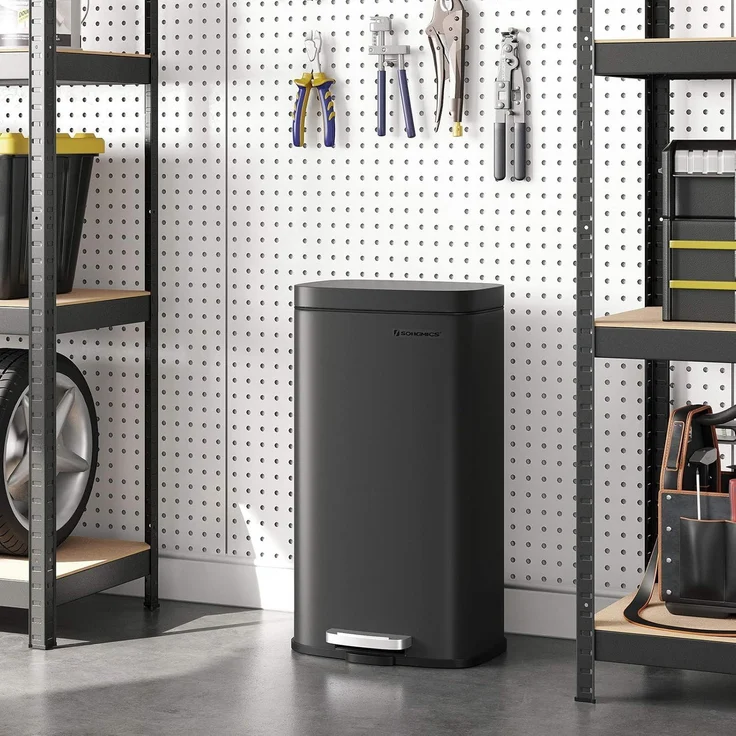 Songmics Mülleimer, geruchsdicht, Edelstahl, 30 Liter, Schwarz – Bild 3