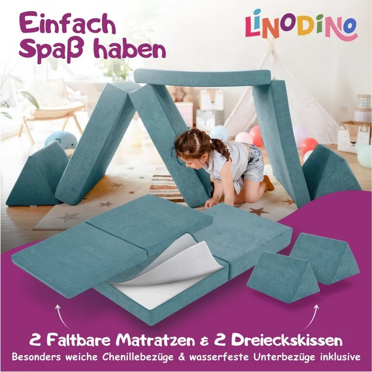 Linodino Kindersofa Spielsofa I aus Schaumstoff Bausteine I Spielcouch für Kinder, Wasserfeste Unterbezüge, Waschbare Chenille Bezüge 30° – Bild 4