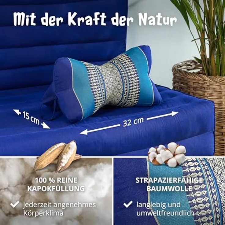 livasia Nackenstützkissen Knochenkissen, vegan und handgefertigt, Ø 15x32cm, Kapok – Bild 5