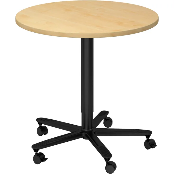 bümö Säulenhubtisch höhenverstellbar, Stehtisch Büro, Bistrotisch rund 80 x 80 cm - Besprechungstisch Ahorn, Stehtisch Holz-Platte, Säule aus Metall in schwarz, Säulentisch, Hochtisch, ST08-3-D