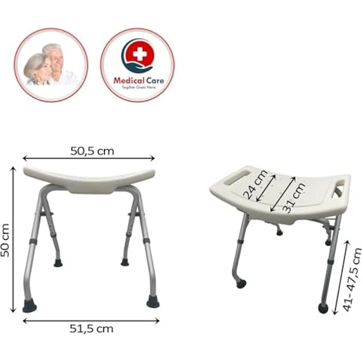 Duschhocker | höhenverstellbarer Duschstuhl 47-51cm | klappbar & platzsparend | rutschfester Duschsitz | Senioren Badhocker | werkzeuglose Montage | Duschhilfe für mehr Sicherheit | Made in Germany – Bild 6