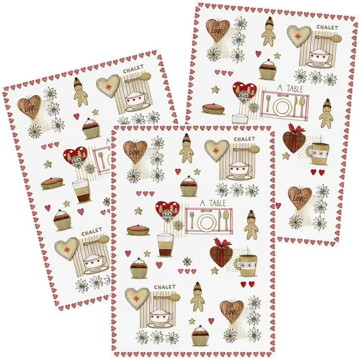 Kracht Geschirrtuch Chalet, (Set, 3-tlg, 3-teilig), 3er Pack Geschirrtücher (3 Stück), ca. 50x70 cm, Halbleinen bedruckt