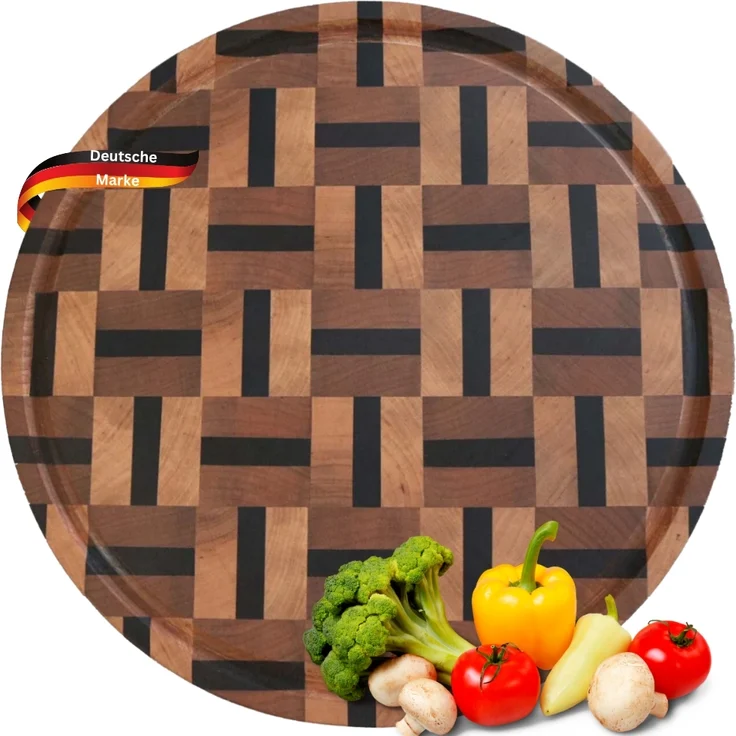 DELUKE® Schneidebrett Holz groß OELI [KLINGENSCHONEND] - 28cm ⌀ Birkenholz Brett | Holzbrett Küchenbrett Servierbrett rund – Bild 1