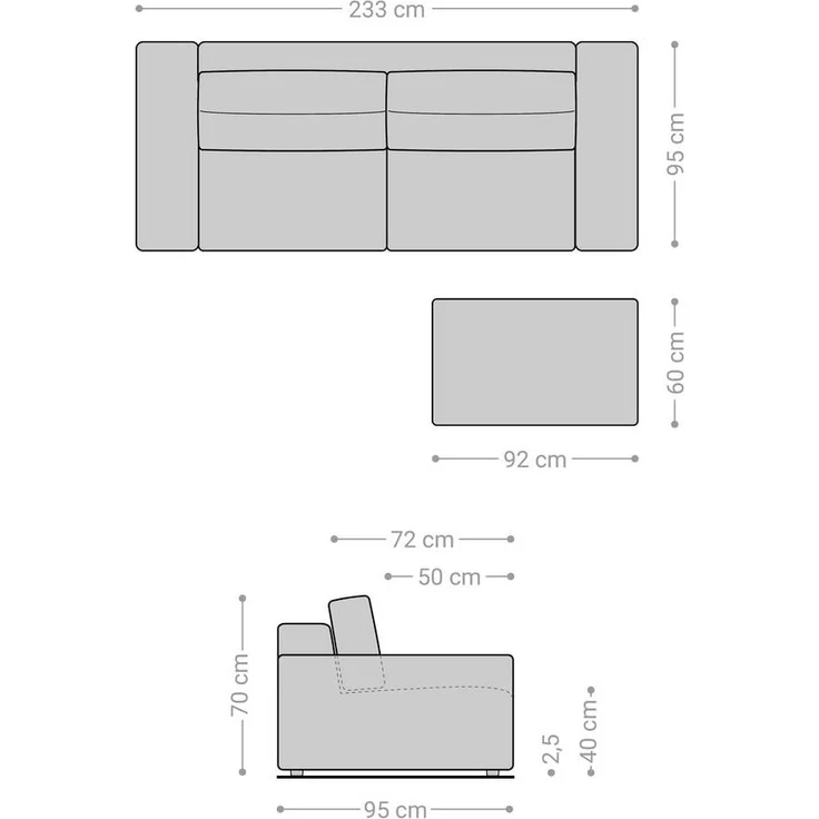 Big-Sofa Lanzo 230x95 cm Bouclé Creme-Weiß mit Hocker – Bild 5