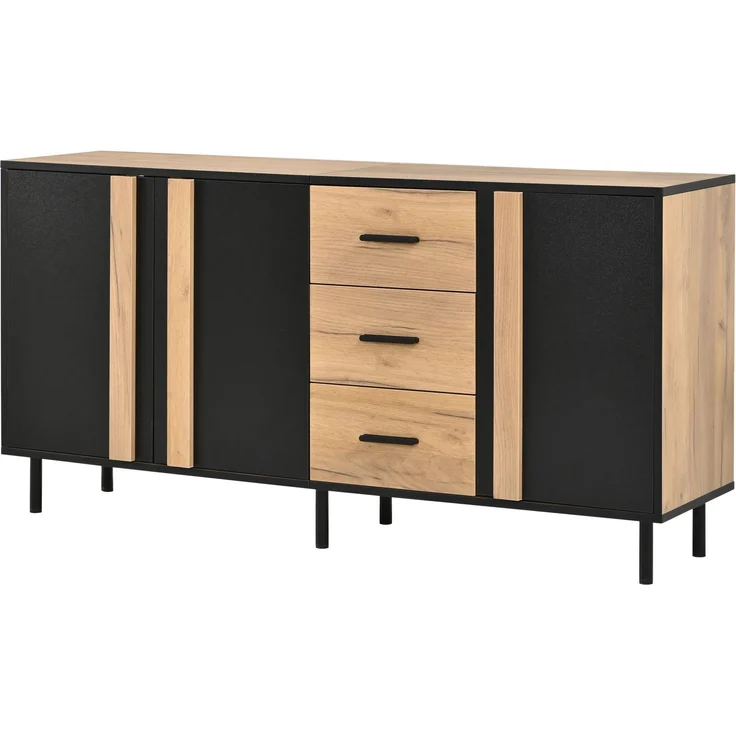DESVIAE Sideboard Schwarz/Holzoptik aus MDF – 140x70x35 cm – 3 Türen, 3 Schubladen – Bild 8