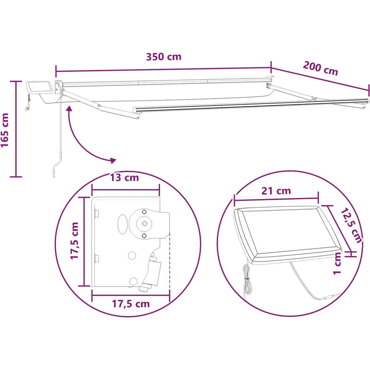 vidaXL Manuelle Gelenkarmmarkise mit LEDs, Taupe, 3.5x2m – Bild 10