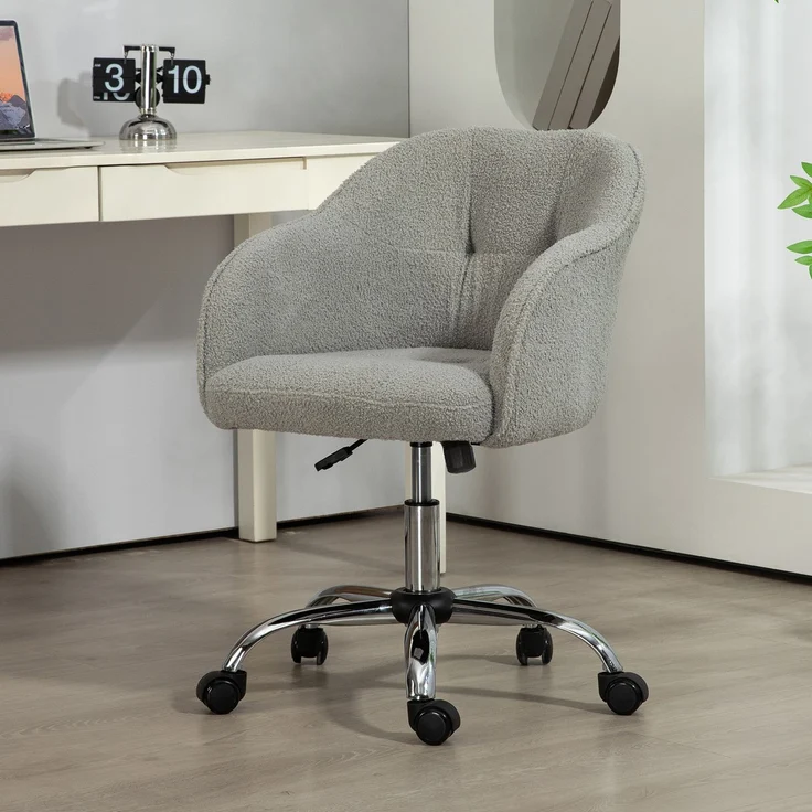 MELAYR, Homeoffice Stuhl, Ergonomisch Schreibtischstuhl mit Wippfunktion, Teddysamtoptik 56 x 61 x 86 cm Grau – Bild 3