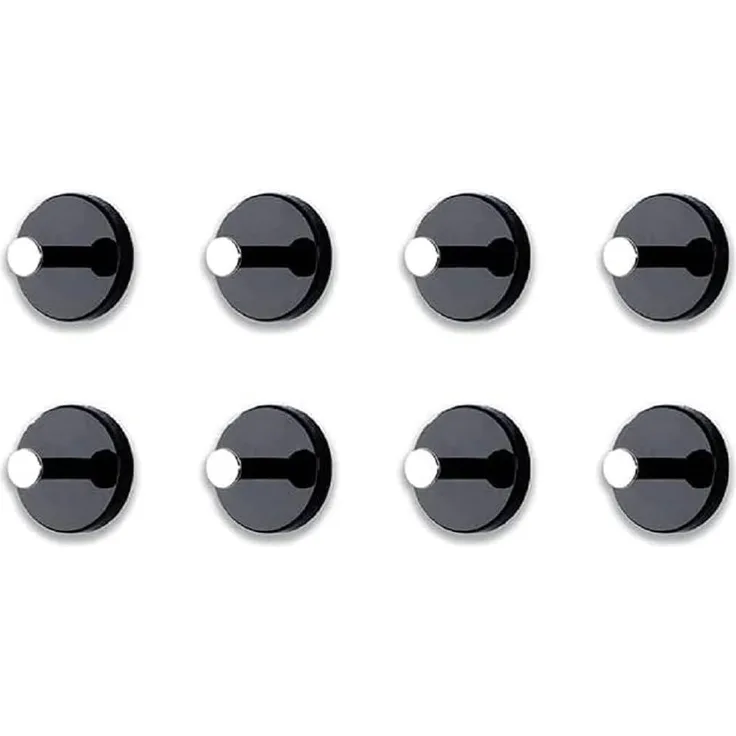 HAKU Möbel Garderobenhaken 8er Set, MDF, schwarz-chrom, Ø 7 x T 5 cm