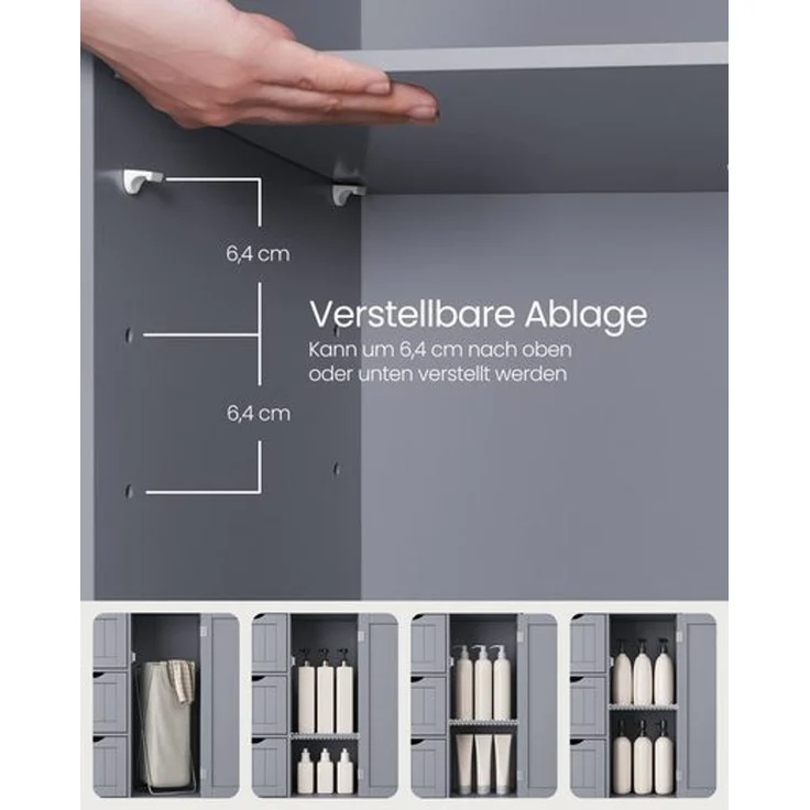Vasagle Badezimmerschrank, schmaler Badschrank, Beistellschrank, Kommode, mit Schubladen, Schranktür, verstellbare Ablage, x x cm,, Taubengrau, 3 – Bild 4