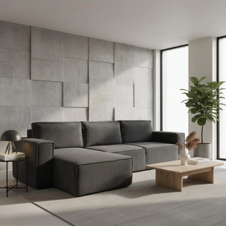 Wohnero24 modernes Ecksofa MARVIN Cord Dunkelgrau 298x180 cm – Eckcouch L-Form mit Schlaffunktion 250x150 cm, universelle Ottomane – Bild 3