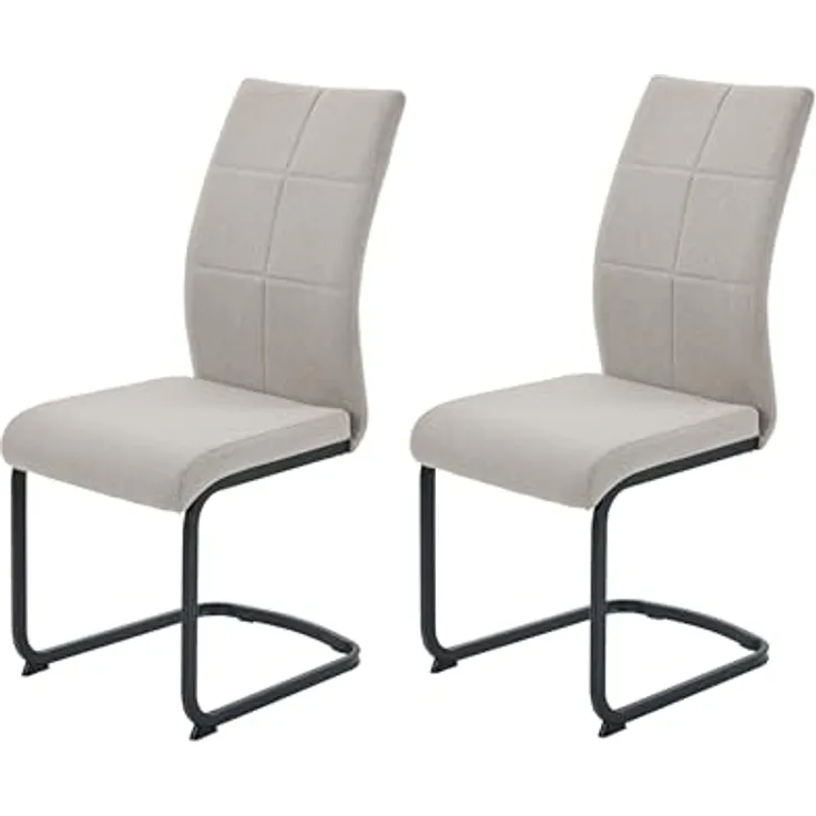 Hela Tische, 2er Set Schwingstuhl Esszimmerstuhl Turin, Webstoff Schlamm, Steppung, Oeko-TEX, Metallgestell Vierkantrohr Schwarz, belastbar 120kg