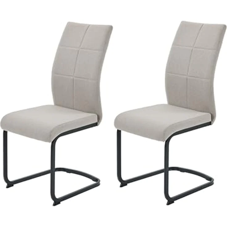 Hela Tische, 2er Set Schwingstuhl Esszimmerstuhl Turin, Webstoff Schlamm, Steppung, Oeko-TEX, Metallgestell Vierkantrohr Schwarz, belastbar 120kg – Bild 1