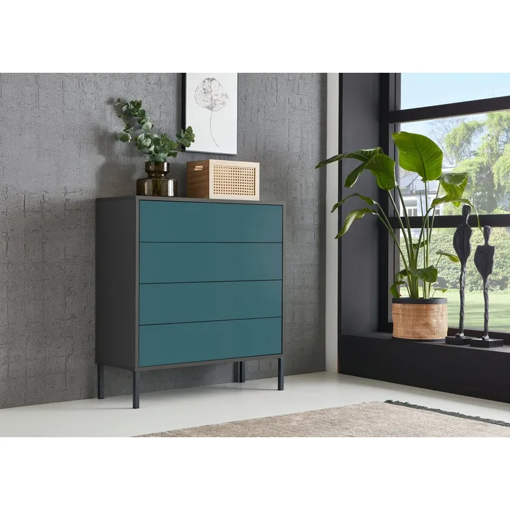 BMG Möbel Kommode Mailand 3 (Schubladenkommode Sideboard Kommode Anrichte, mit hochwertigen Metallfüßen), Push-to-Open-Funktion