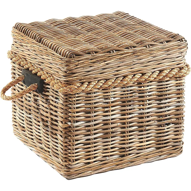 Kobolo Truhe Sitztruhe aus geflochtenem Rattan in kubu grey 50x50x45 cm
