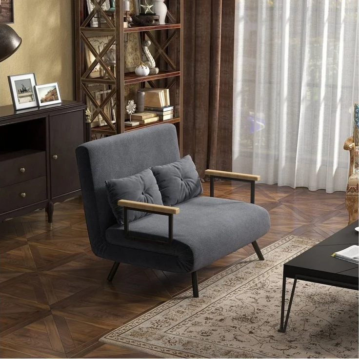 HOMCOM Schlafsofa Polstersofa mit Verstellbarer Rückenlehne, Zweisitzer, Relaxsessel 1 Teile, für Wohnzimmer, Dunkelgrau – Bild 5