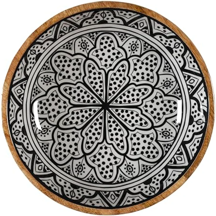 HOME DECO FACTORY, KA0568, Black Dune Mango Wood Salad Bowl, modern and elegant Design, ideal for Salads, Fruits and Decorations, Easy to Maintain, Diameter 28 cm, Brown, White, Black Color – Bild 3