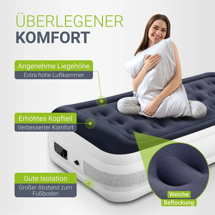 Juskys Luftmatratze Sapri M in Blau-Weiß - 1 Personen Luftbett selbstaufblasend - aufblasbare Matratze als Gästebett oder Camping - integrierter Pumpe – Bild 5