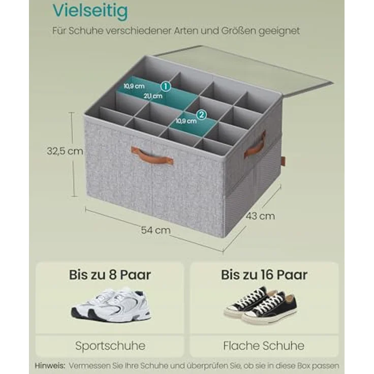 SONGMICS Schuh-Organizer, Schuhaufbewahrung, für 16 Paar Schuhe, Schuhbox, Griffe, platzsparend, Aufbewahrungsbox mit transparentem Deckel, anpassbar, für Schrank, taubengrau – Bild 7